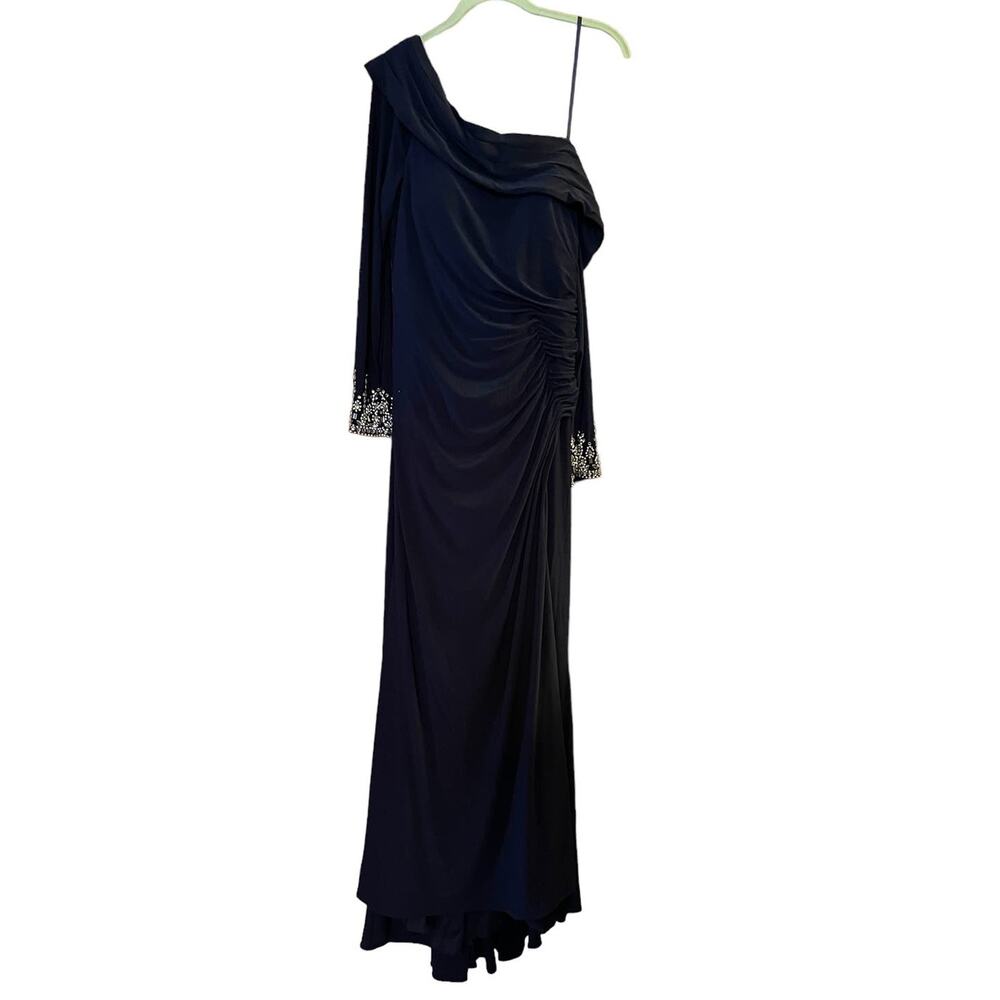 Mac Duggal NEW Size 12 Blue Beaded Cuff Drop Shoulder Faux Wrap Gown 12231 - Picture 6 of 10